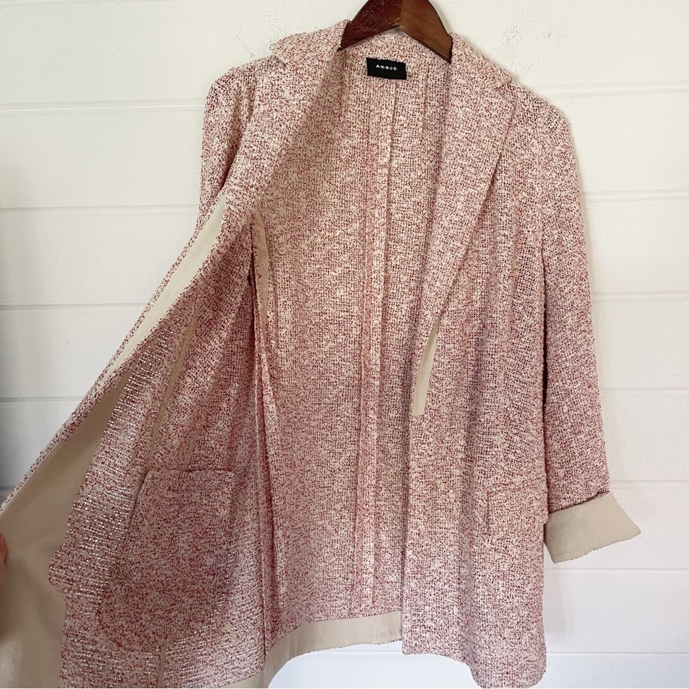 EUC Akris Punto Light Open Front Red White Speckled Textured Weave Blazer Sz 10 - Picture 6 of 13